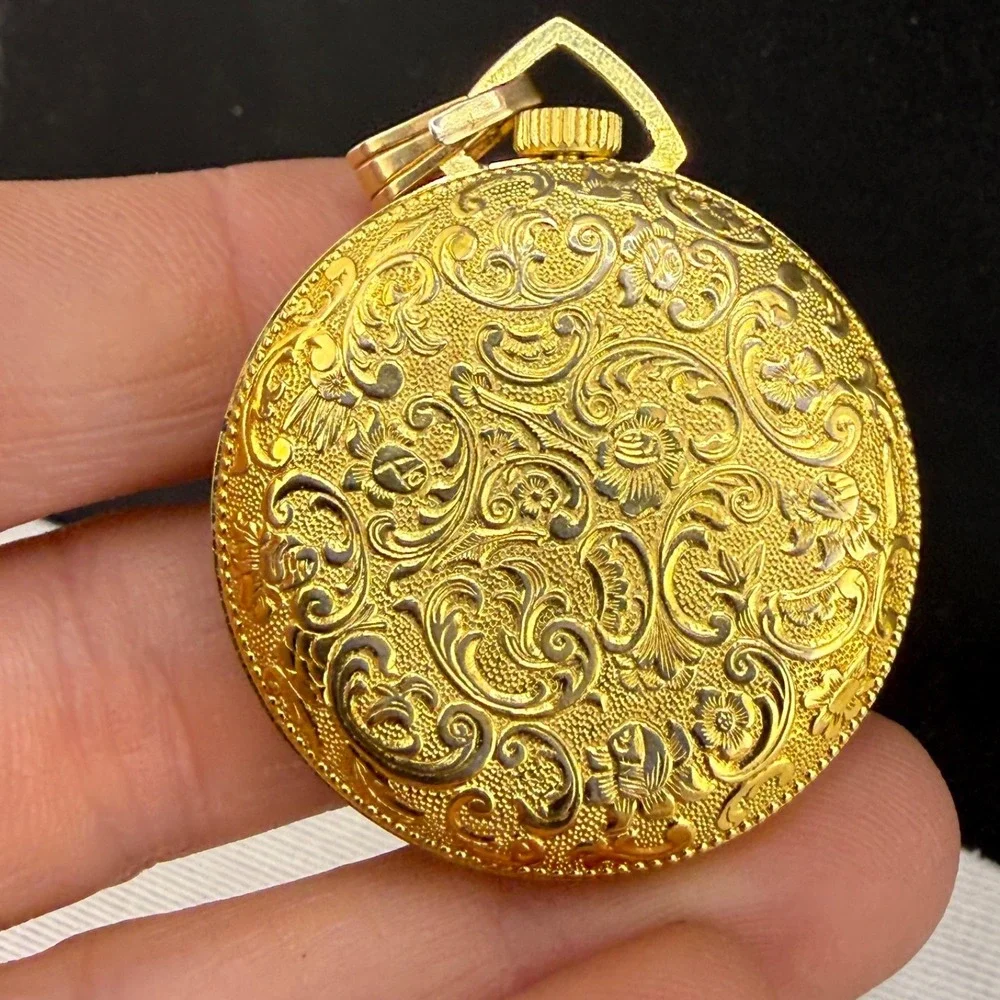 Vintage Lucerne Woman's Pocket Watch Gold Tone Blue Enamel Does Not Wind Or Tick